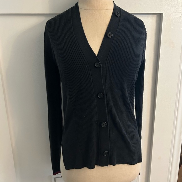 PROENZA SCHOULER black silk/cashmere ribbed cardigan sweater SZ small - Picture 1 of 12